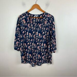 Pleione Colorful Watercolor Abstract Popover‎ Top Blouse 3/4 Sleeve Work Small